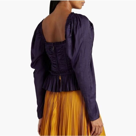 NWT ULLA JOHNSON Mia ruched ruffled satin top Purple Size 10 - Picture 5 of 16